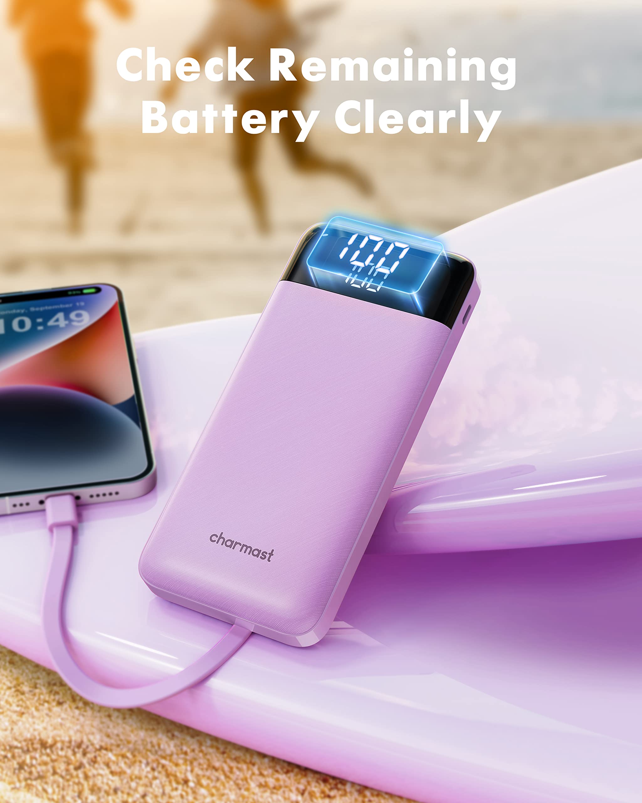 charmast power bank dentro de un bolso de viaje, práctica portabilidad