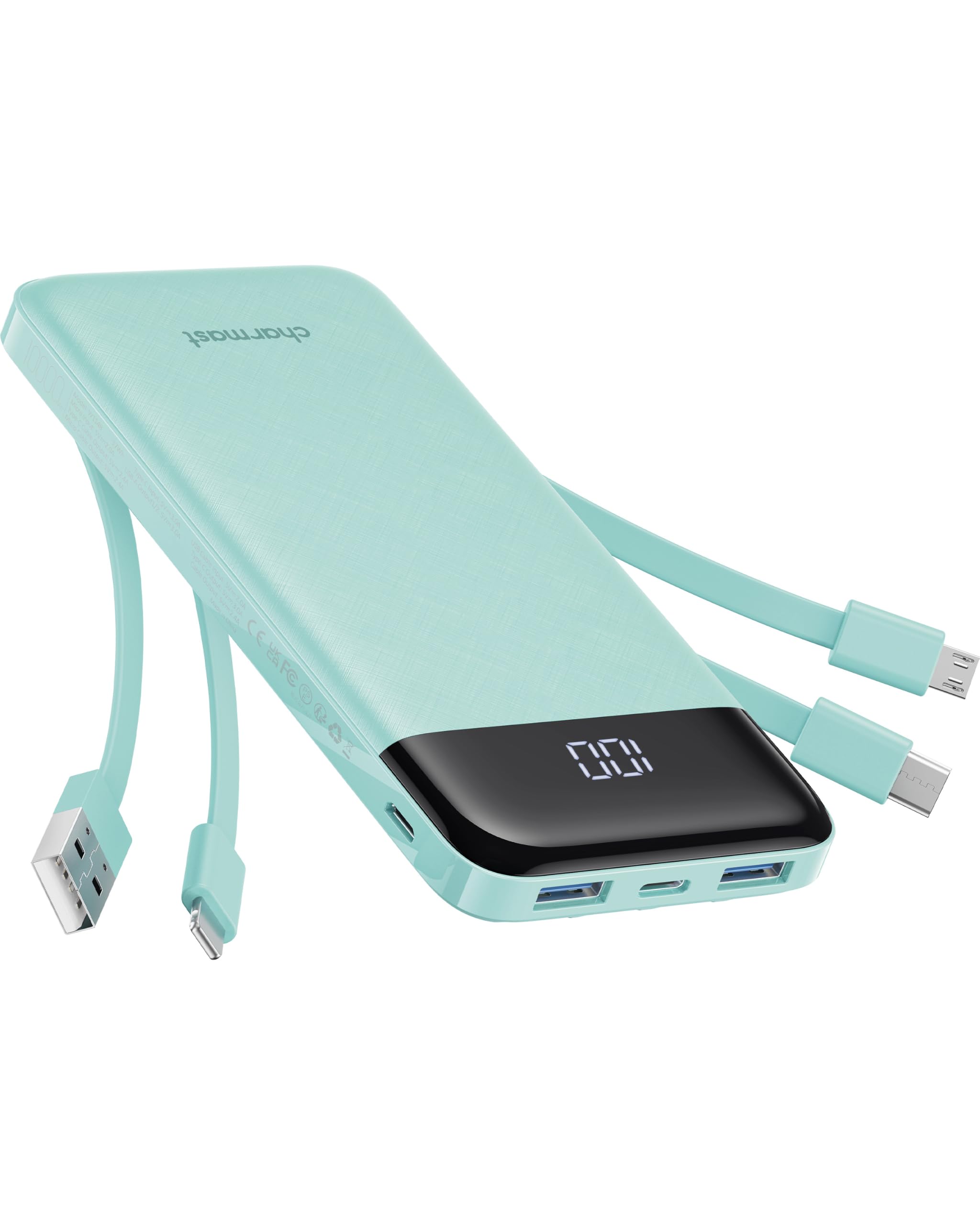 charmast frontal del power bank mostrando diseño compacto y fácil transporte