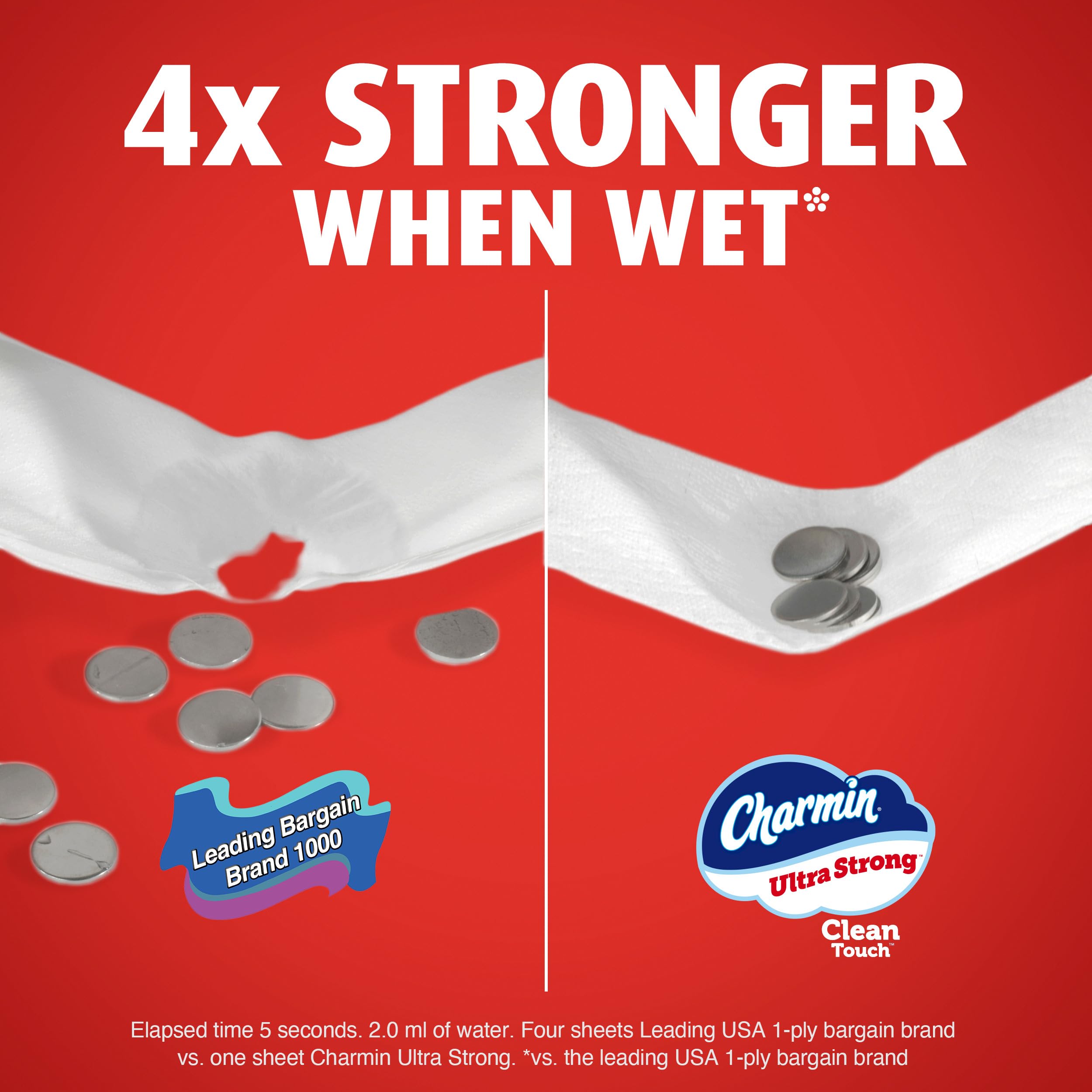 Charmin comparación de tamaño Family Mega XL versus rollo regular