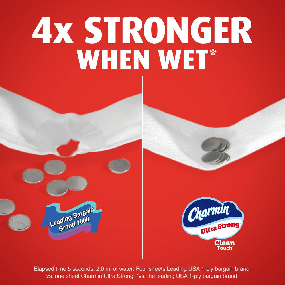 Charmin comparación de tamaño Family Mega XL versus rollo regular