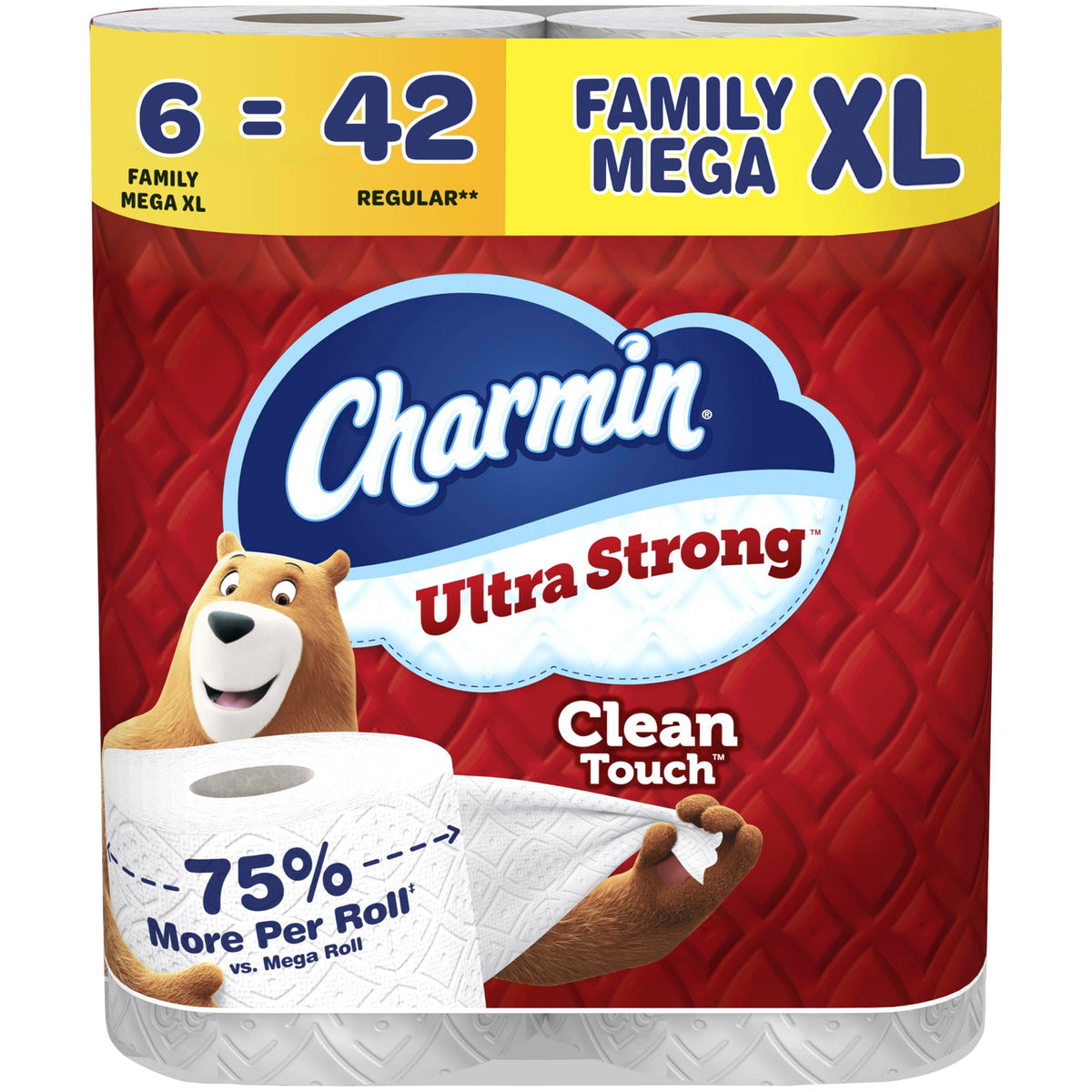 Charmin embalaje frontal Family Mega XL mostrando valor de 6 rollos