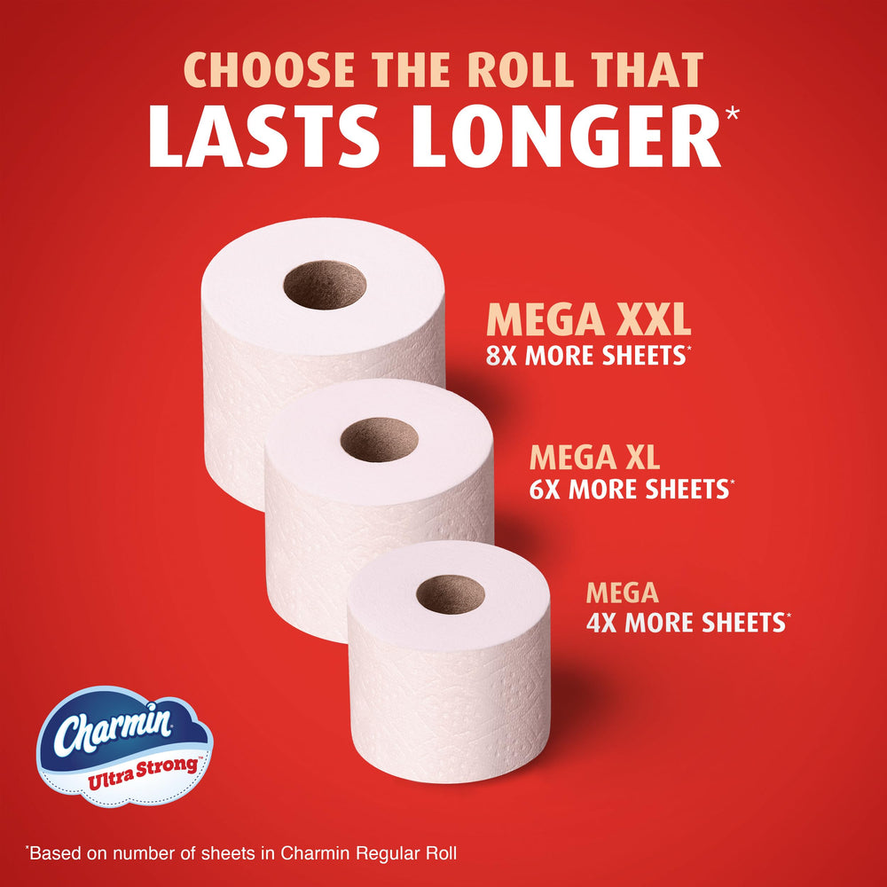 Caja con rollos Charmin lista para almacenar, ideal para compras a granel