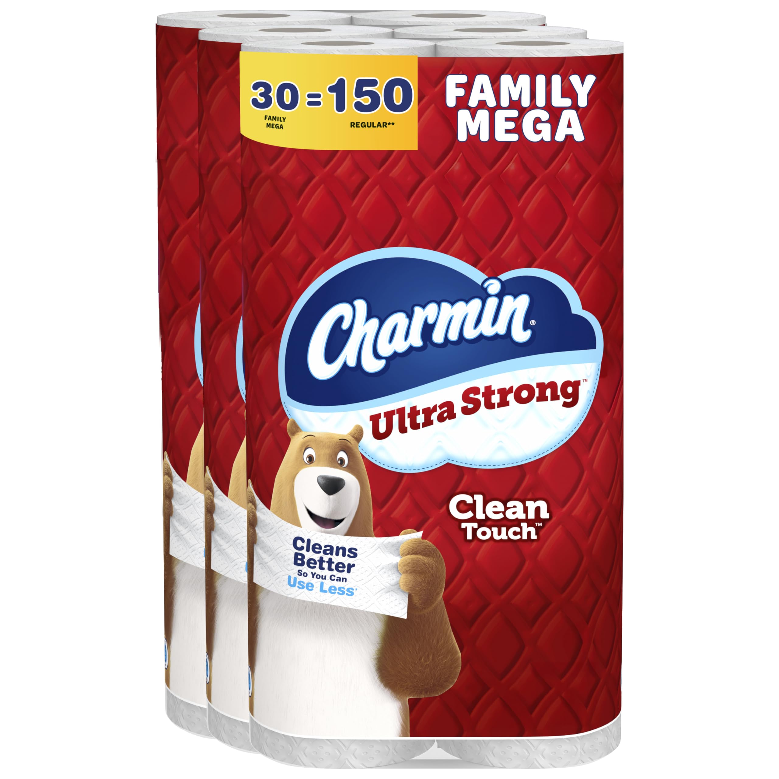 Charmin paquete frontal mostrando 30 Family Mega Rolls y ahorro