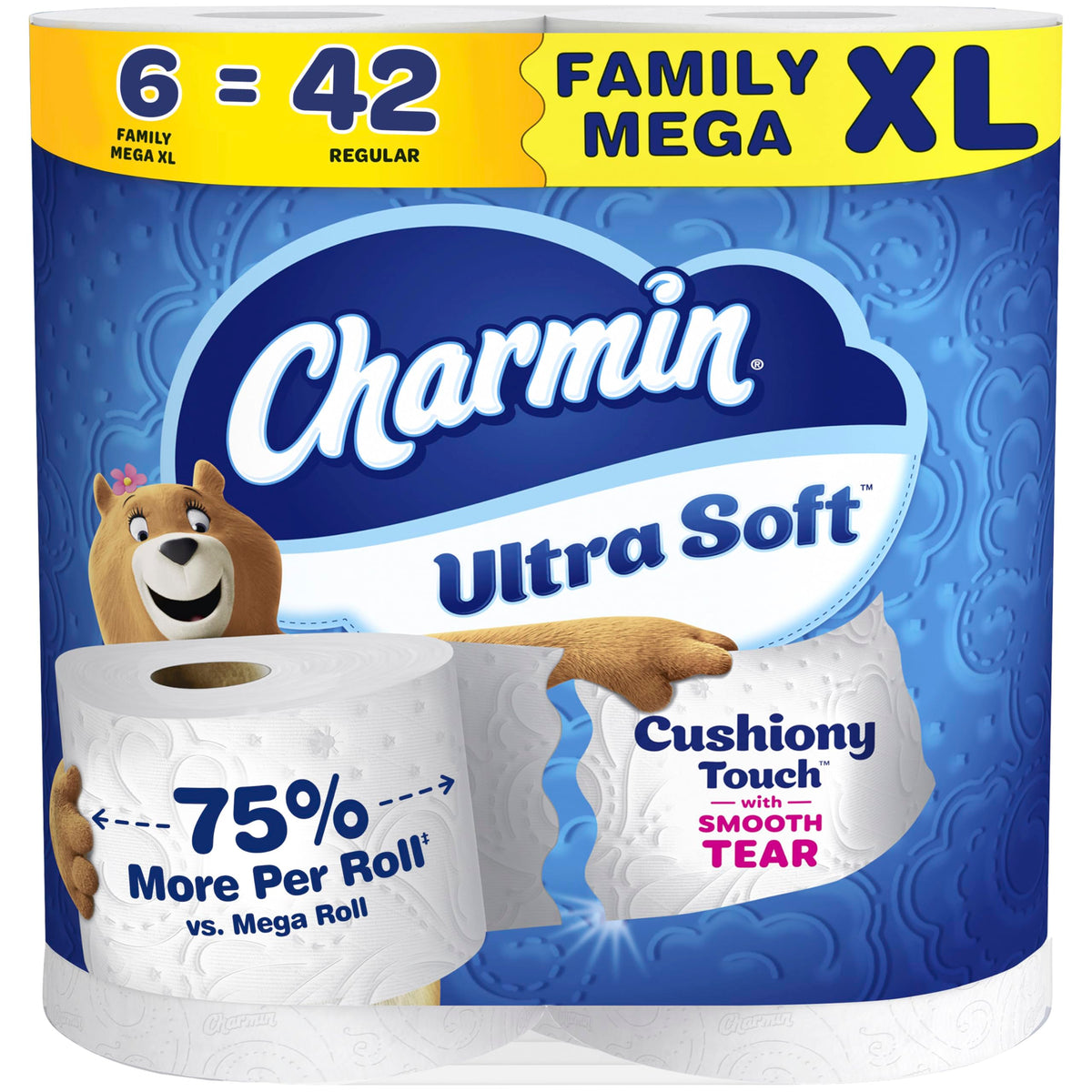 Charmin frente del empaque mostrando cantidad y valor familiar