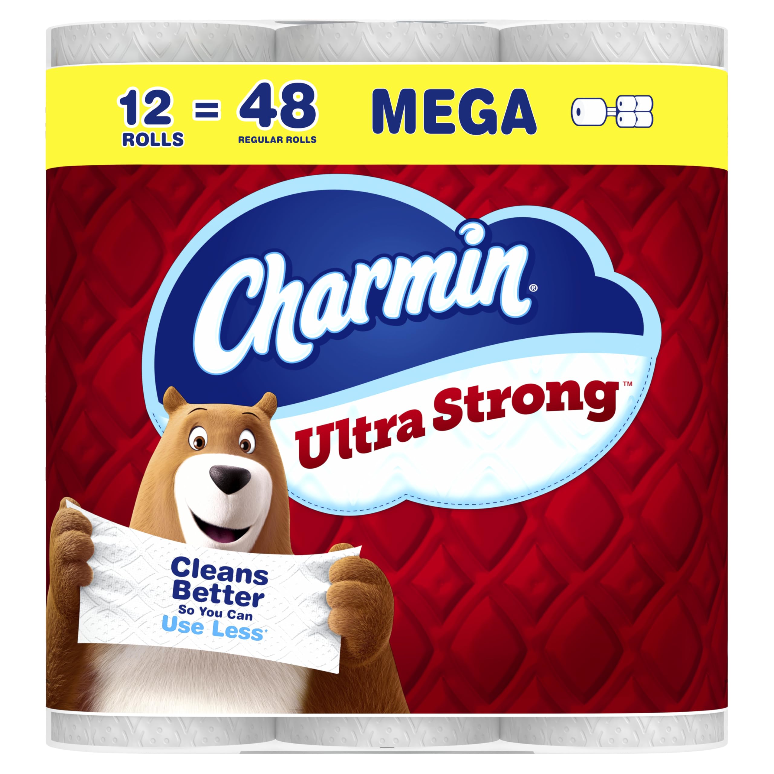 Charmin paquete 12 mega rollos frente mostrando cantidad y marca, ofrece ahorro