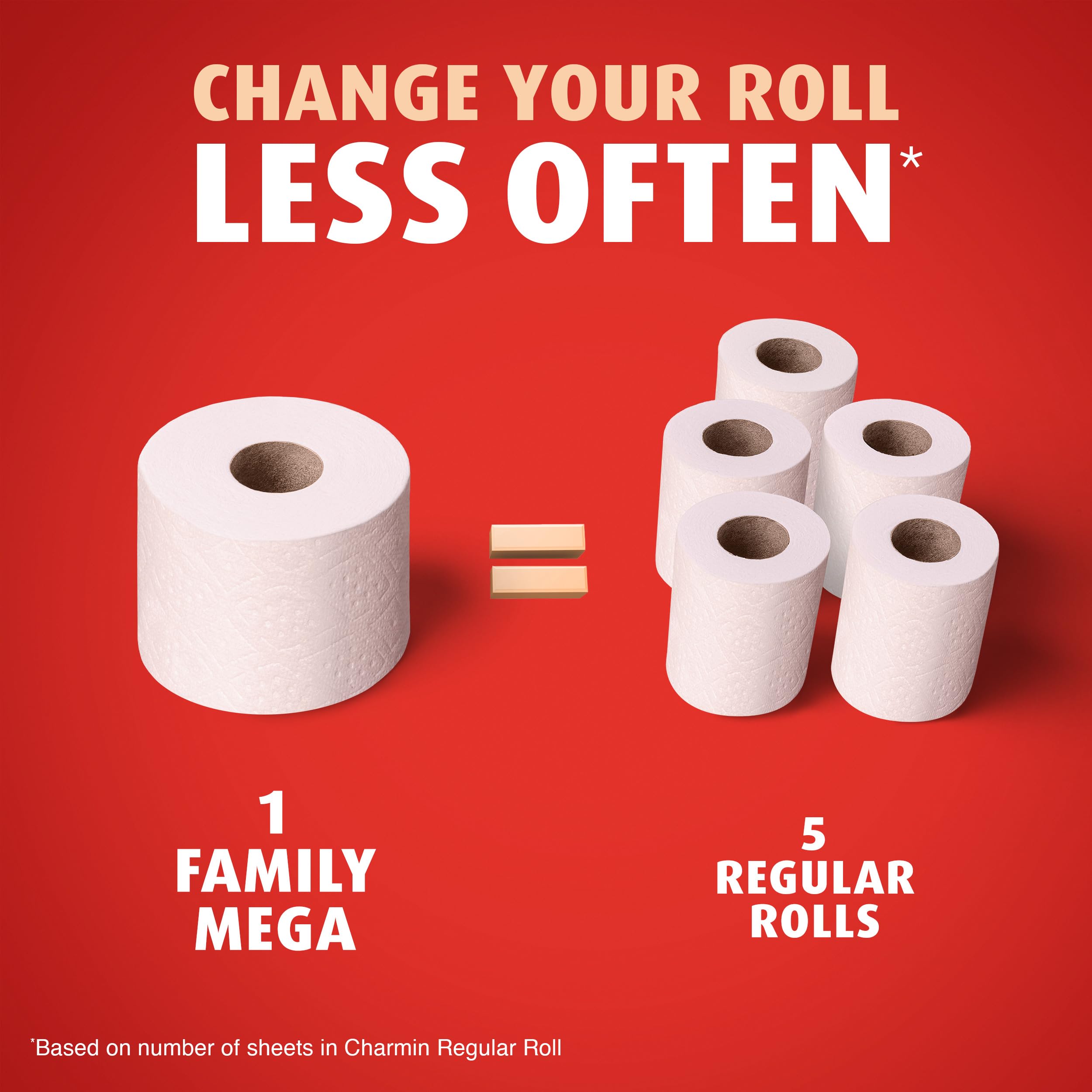 Charmin rollo en mano para comparar escala y capacidad