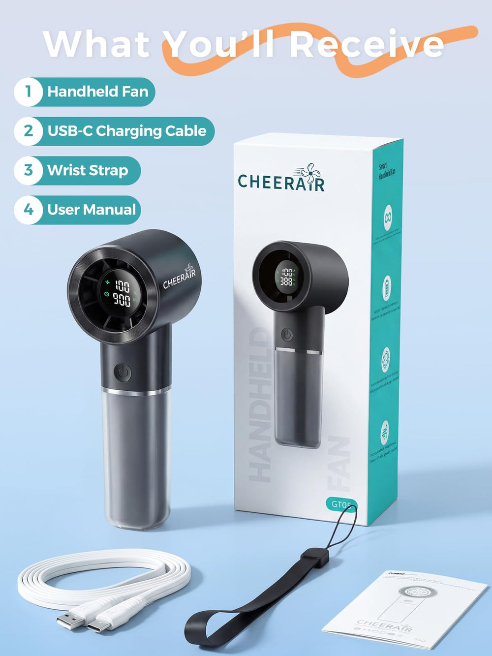 CHEERAIR ventilador dentro de un bolso listo para llevar y usar