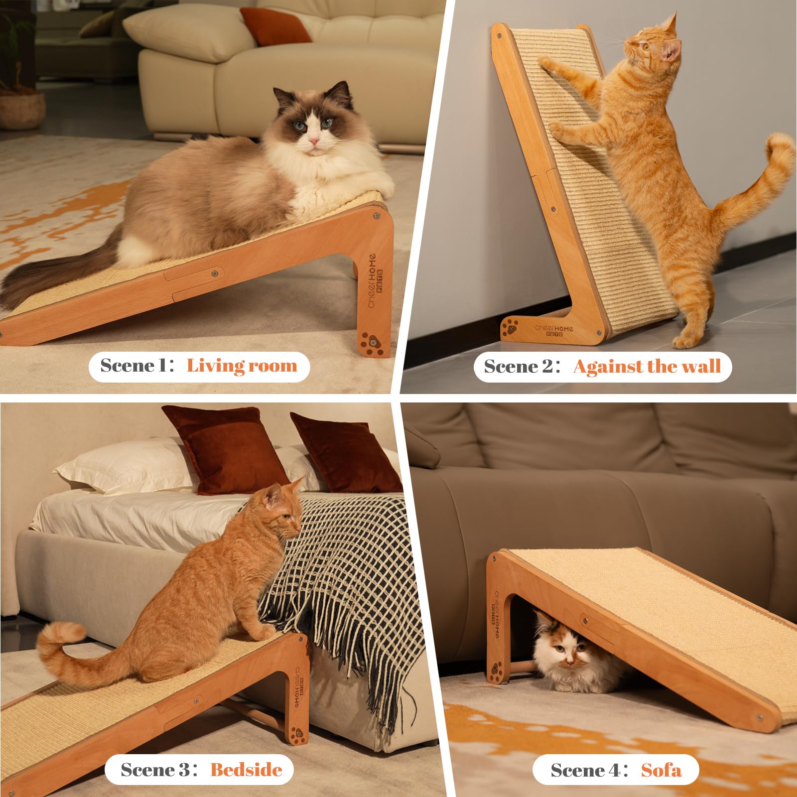 CHEERHOME PETS rascador integrado en un salón demostrando protección de muebles