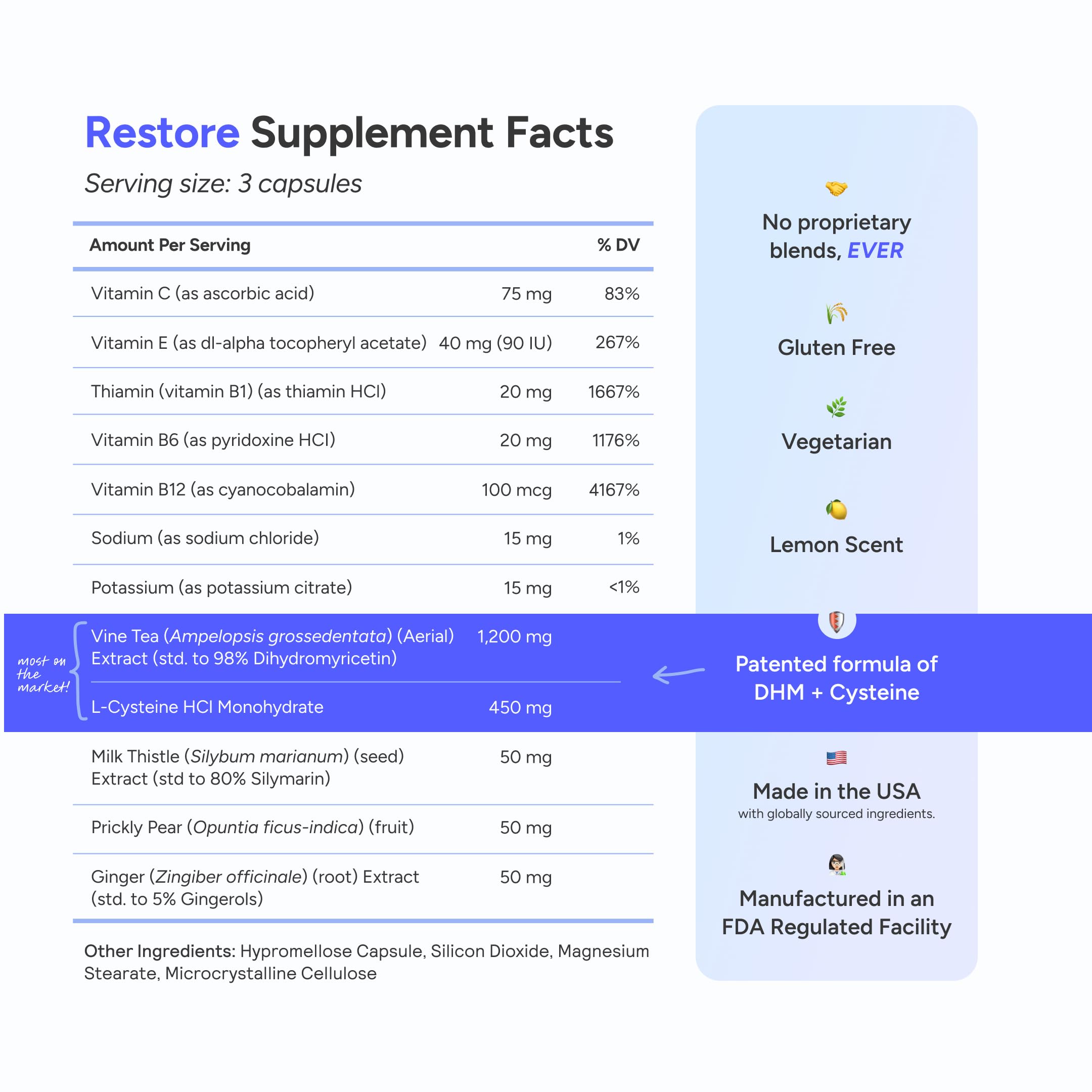 Hand holding a Cheers Restore capsule to show single‑dose portability