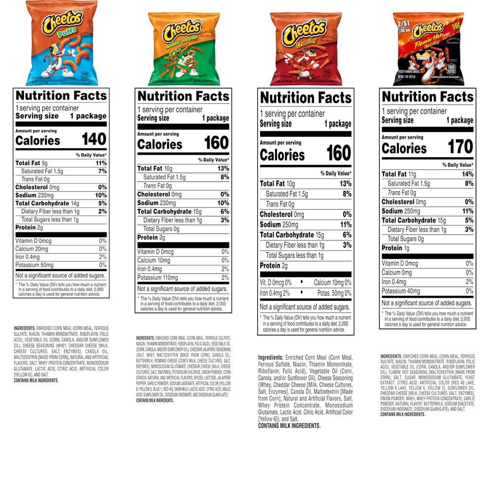Cheetos nutrition and ingredients label to verify gluten-free benefit