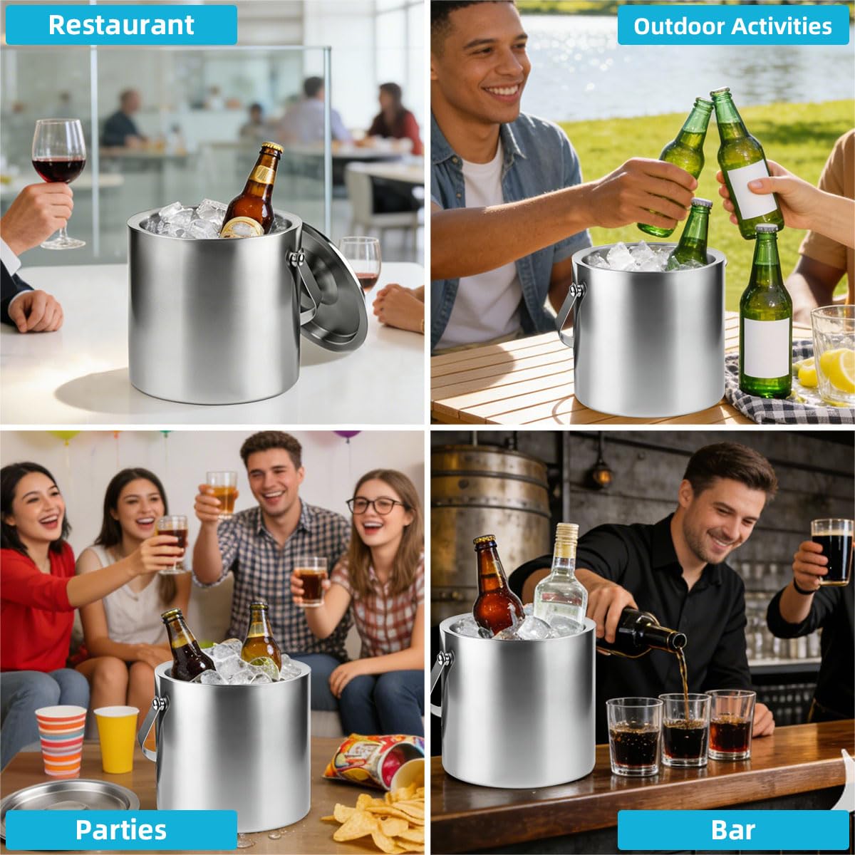 CHEFBEE cubo junto a una botella para mostrar la escala y capacidad práctica