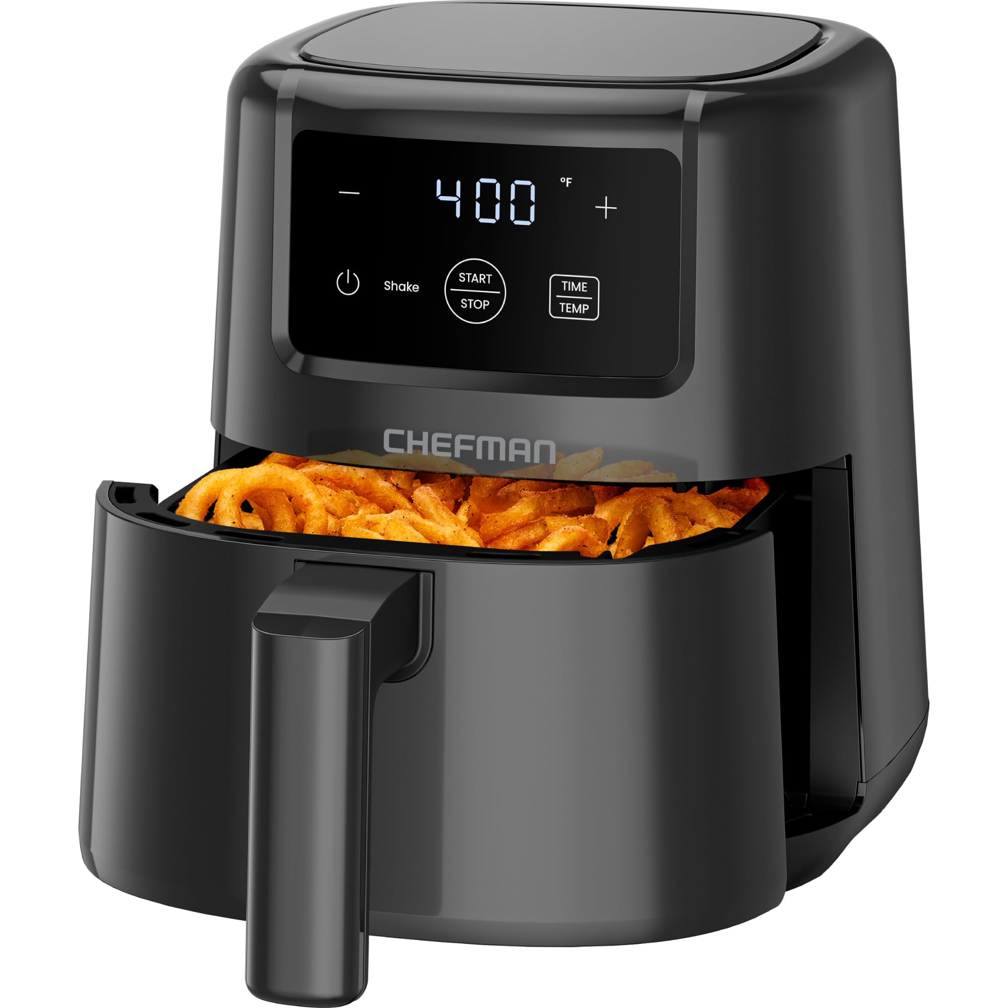 Chefman vista frontal de la freidora de aire 2 qt con control digital, ahorro de espacio