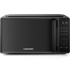 Chefman front view showing compact microwave, clear display and space-saving benefit