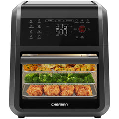 Chefman front view on countertop showing controls and window, efficient countertop solution