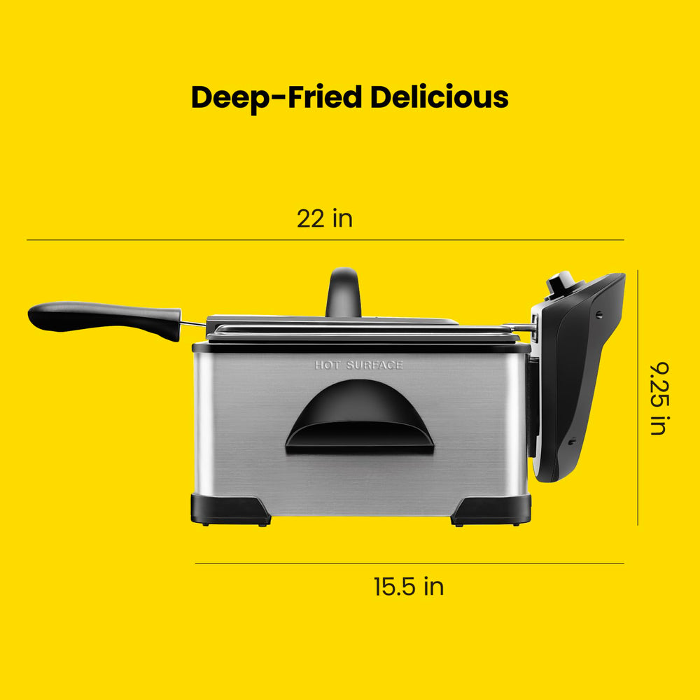 Chefman on table serving fried food illustrating family‑size entertaining benefit