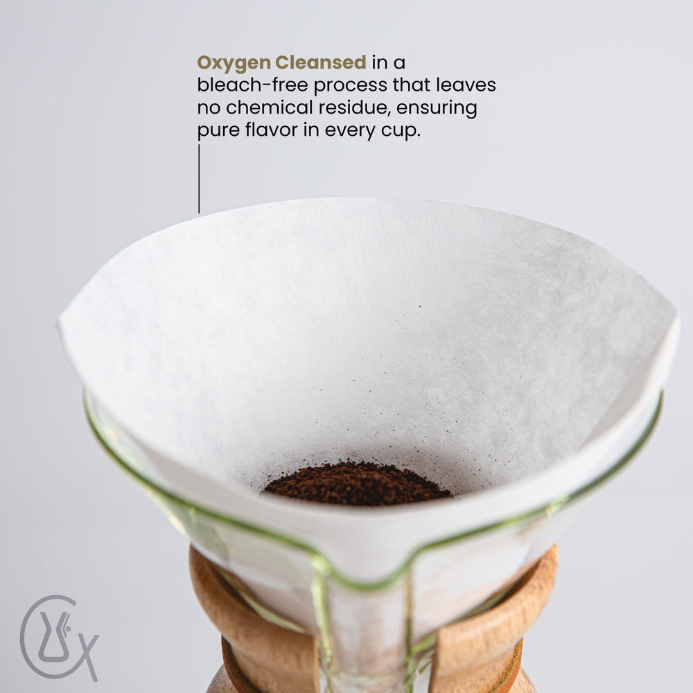 Chemex taza de café filtrado con apariencia clara y sin posos, resalta sabor limpio