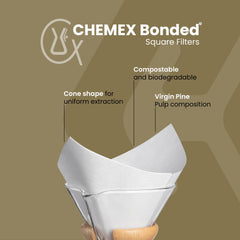 Chemex detalle de la textura del papel thicker, garantiza extracción limpia