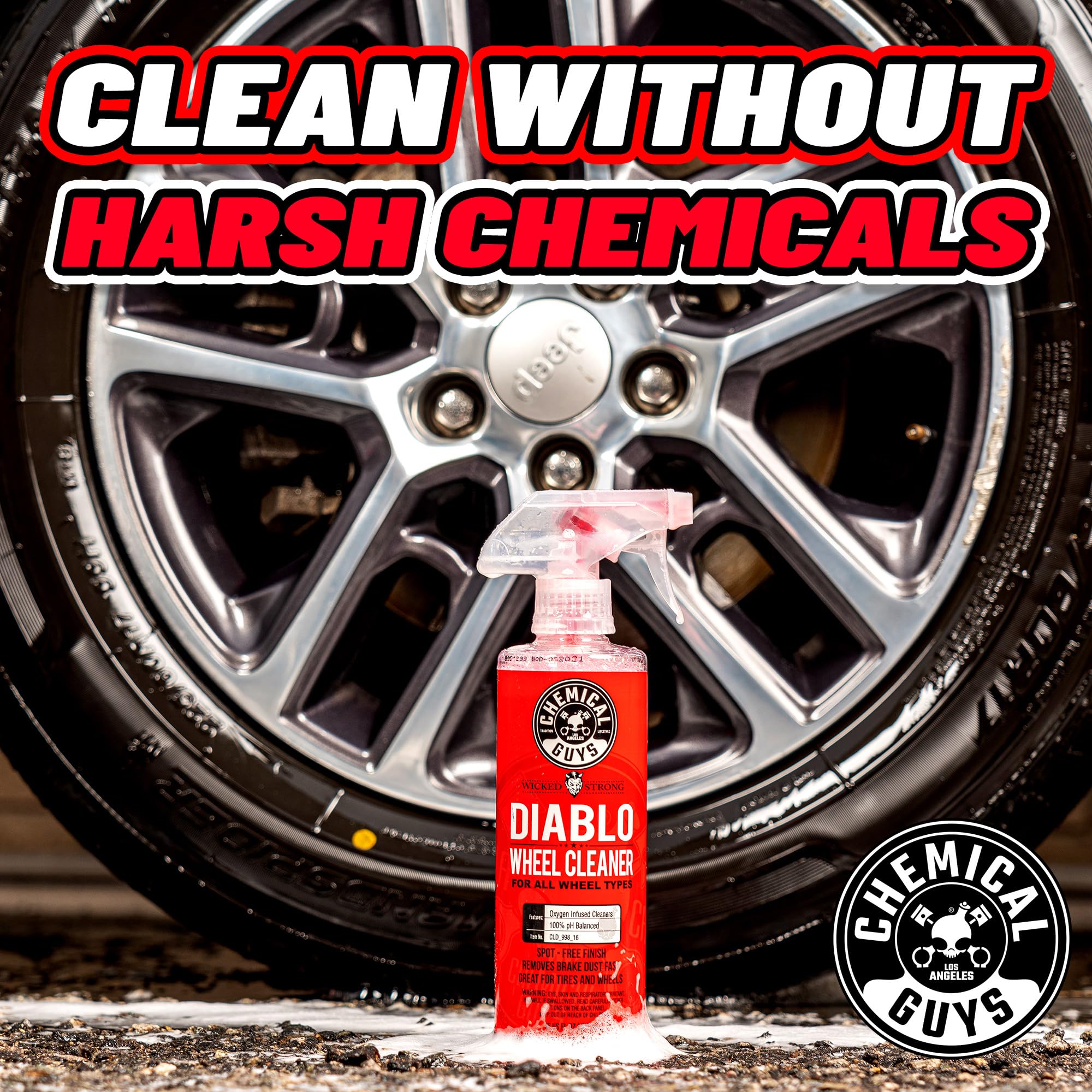 Chemical Guys Diablo on wheel before and after cleaning, restores bright finish