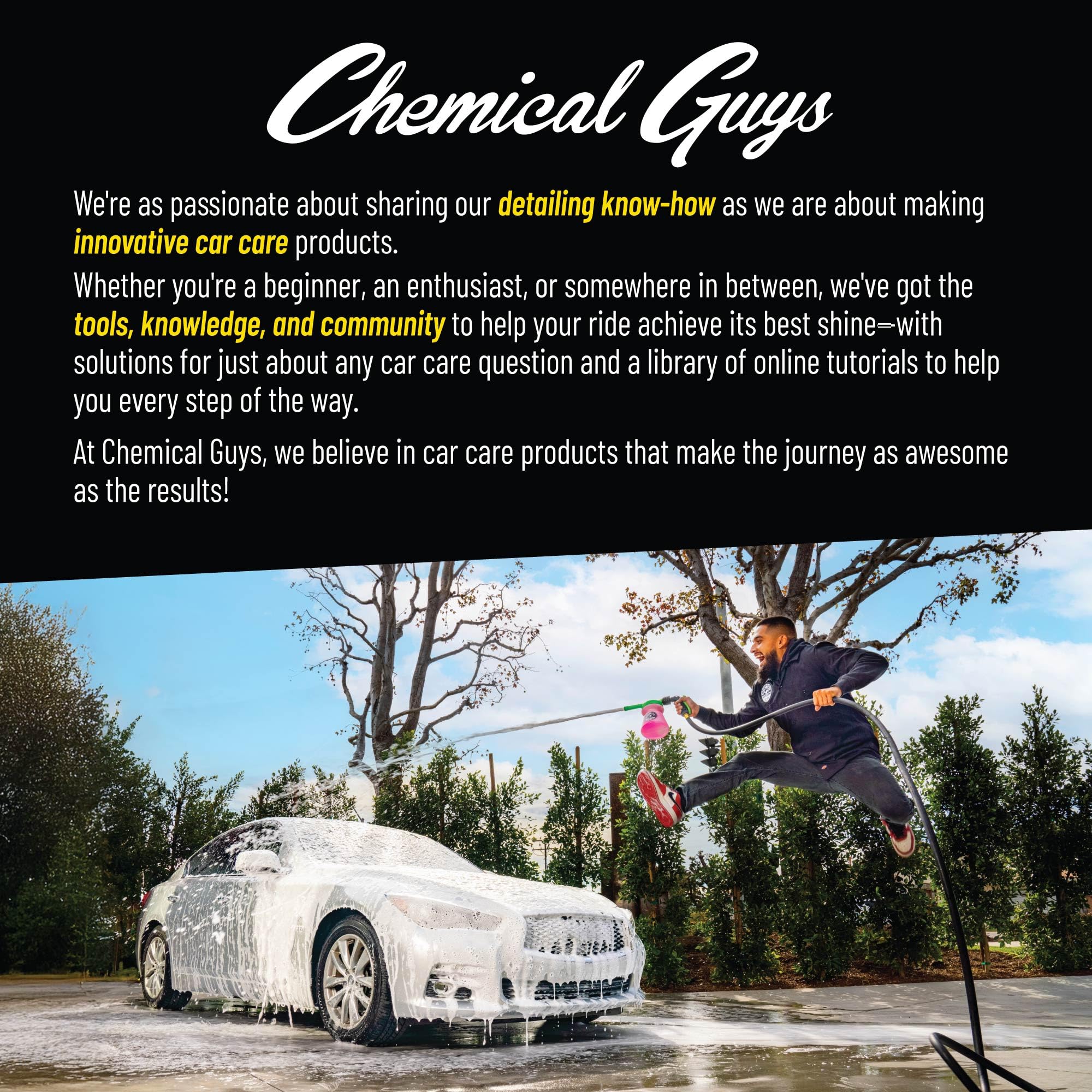 Chemical Guys comparación de tamaño en mano para control y comodidad