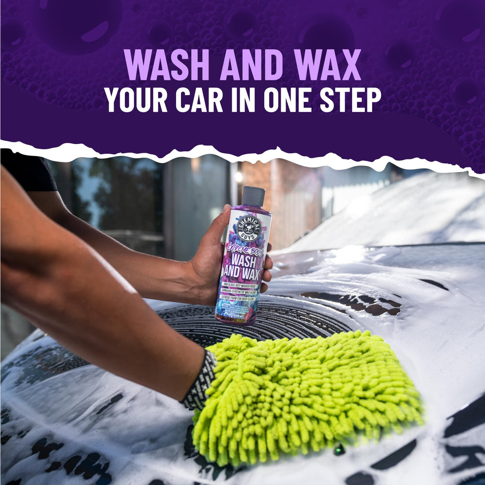 Chemical Guys dense foam close-up demonstrating suds that lift dirt for safer washing