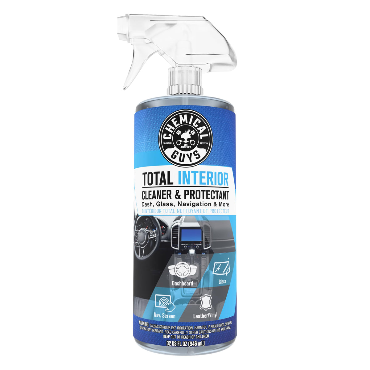 Chemical Guys frontal del envase mostrando etiqueta y spray limpiador
