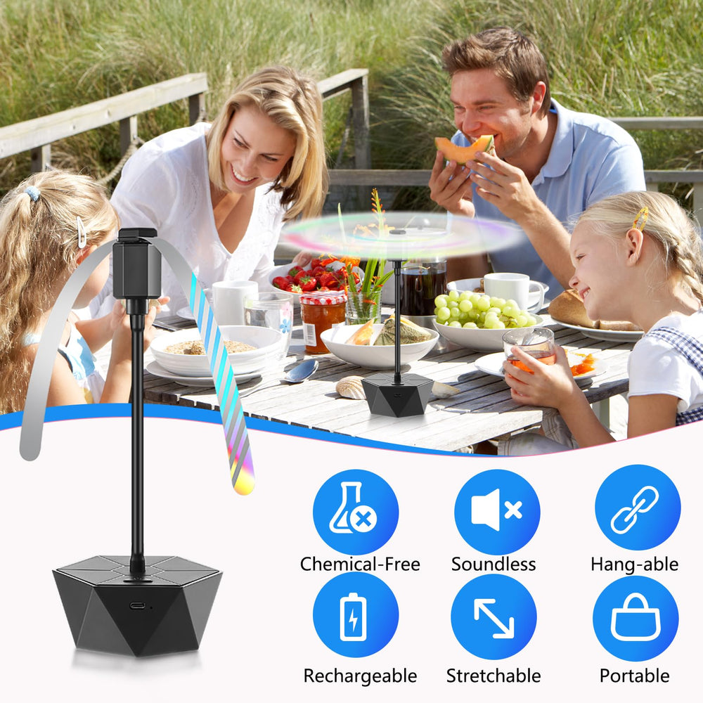 chemotex ventilador en uso durante picnic mantiene moscas alejadas