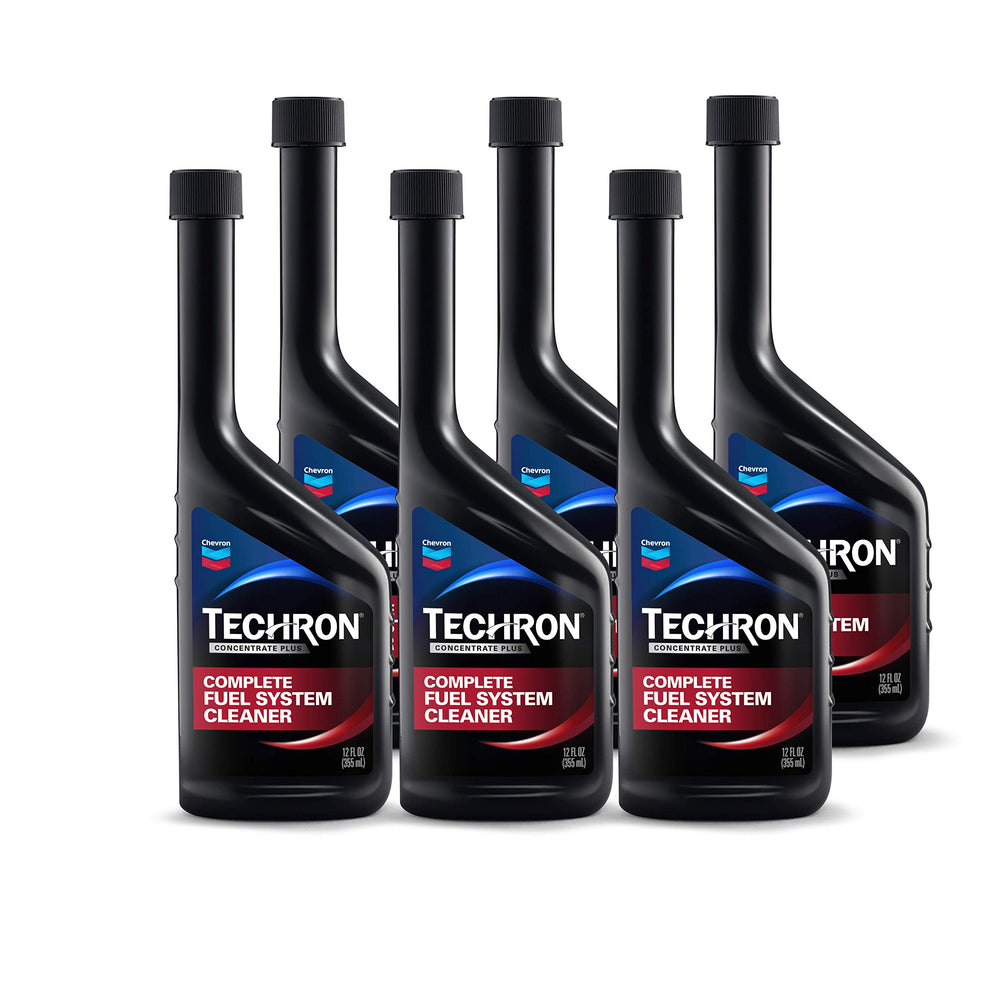 Chevron bottle front label showing Techron Concentrate Plus and cleaning benefit