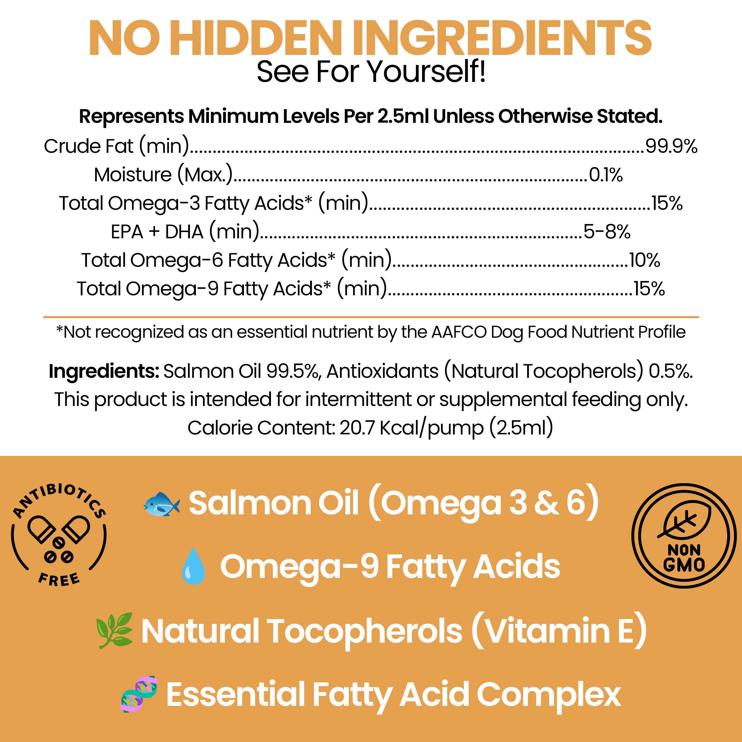 Chew + Heal etiqueta en primer plano con información de omega y vitamina E