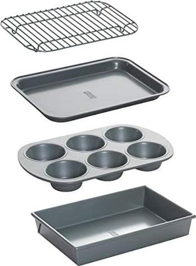 Chicago Metallic front packaging showing full four-piece toaster oven set and convenience