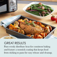 Chicago Metallic muffin pan with baked muffins highlighting non-stick release benefit