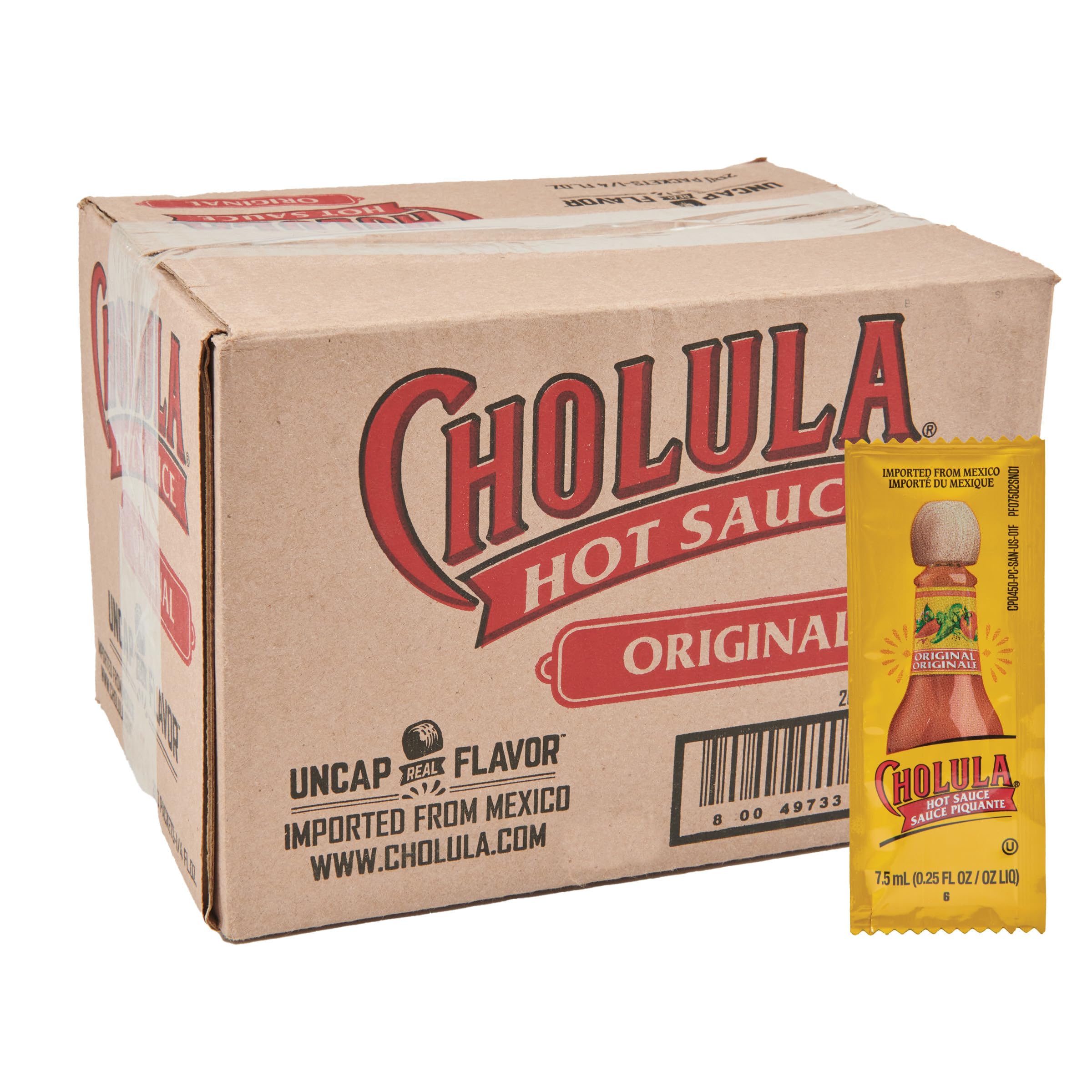 Cholula sobre frontal mostrando diseño y porción lista para entrega