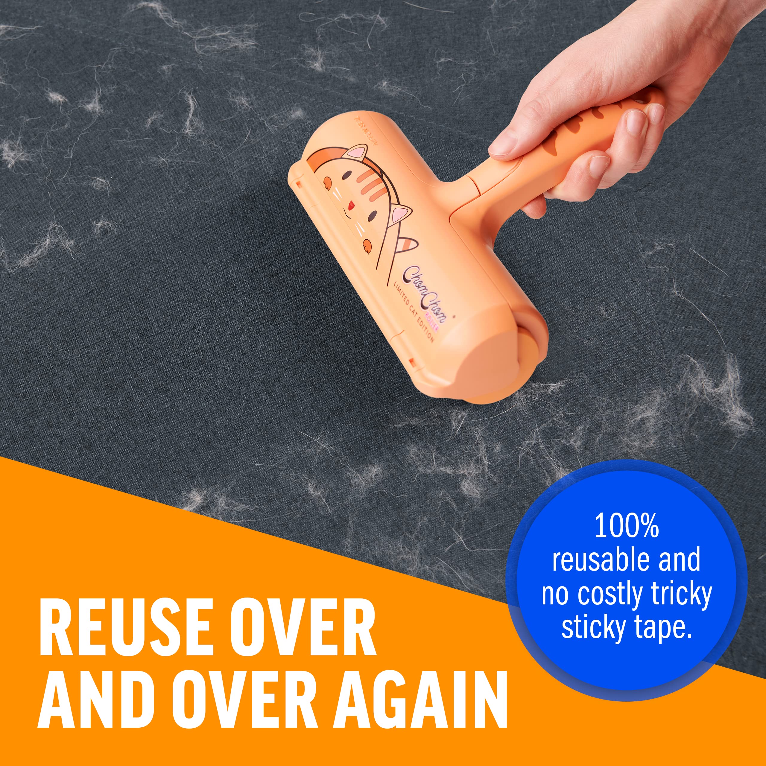 ChomChom Roller cleaning dog hair from car seat for cleaner vehicle interiors