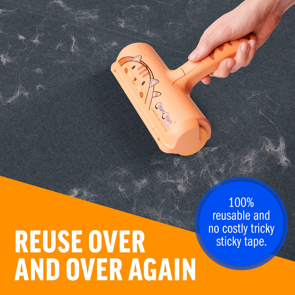 ChomChom Roller cleaning dog hair from car seat for cleaner vehicle interiors