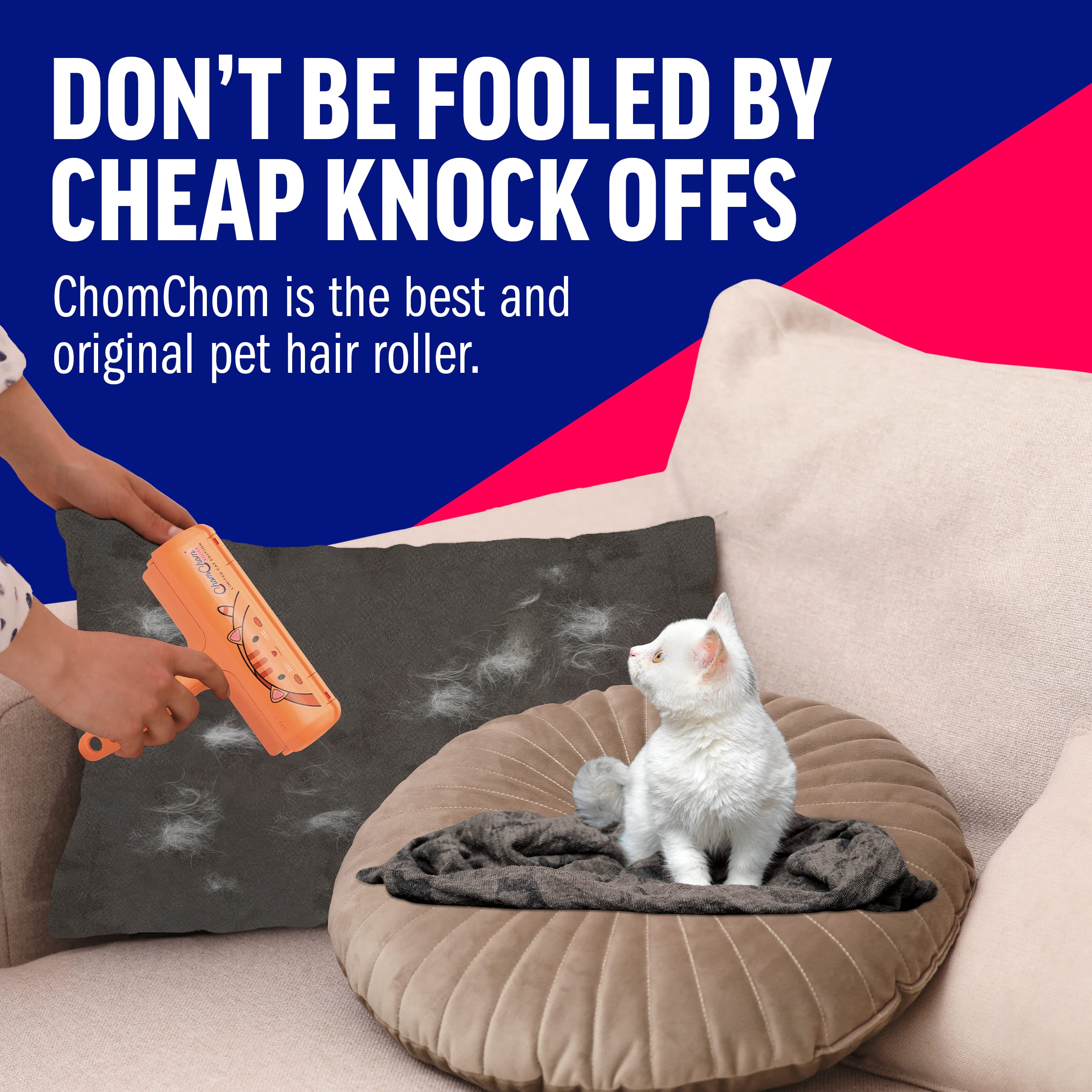 ChomChom Roller in living room scene demonstrating everyday pet-hair cleanup