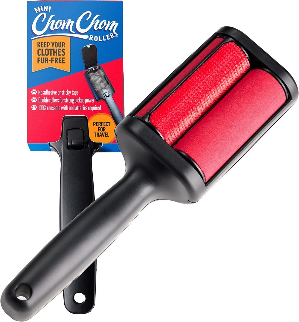 ChomChom Roller frente y packaging mostrando producto portátil y ecológico