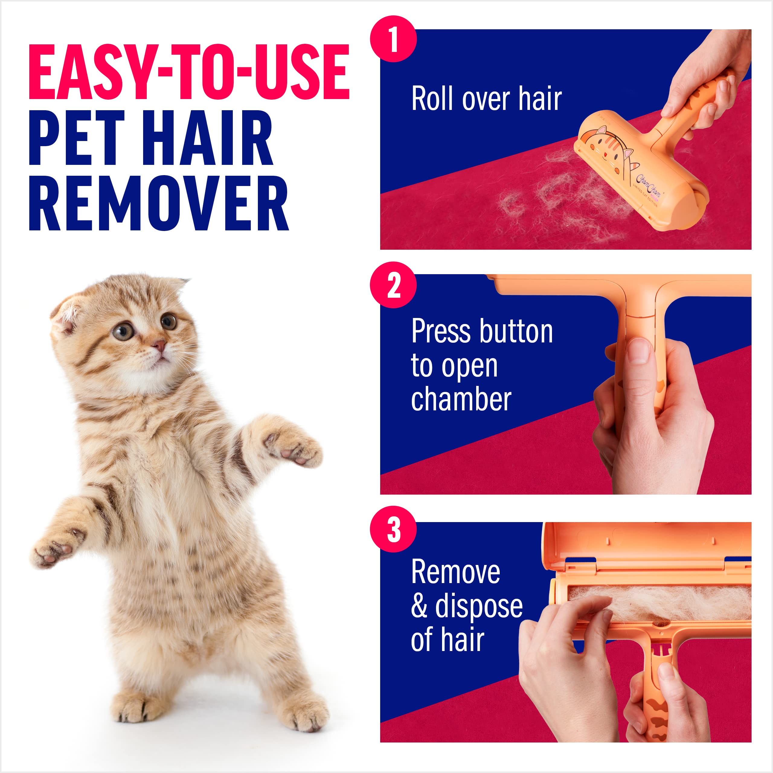 ChomChom Roller removing cat hair from a couch for fresher upholstery appearance
