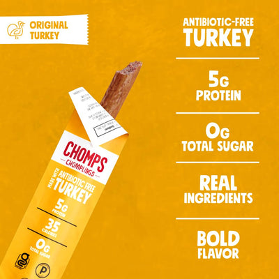 Individually wrapped Chomps stick demonstrating easy single-serve portability