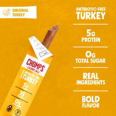 Individually wrapped Chomps stick demonstrating easy single-serve portability