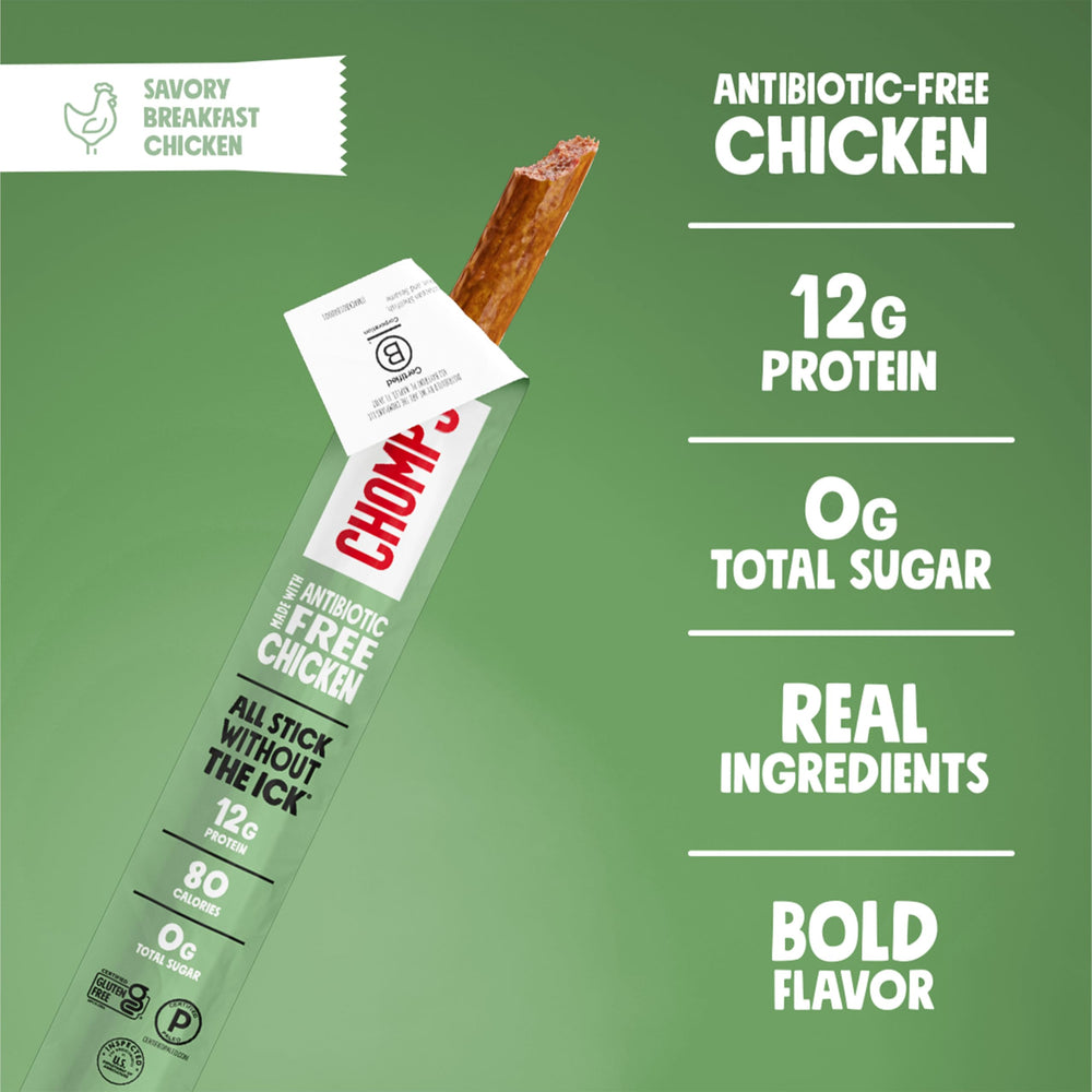 Chomps etiqueta nutricional para confirmar 12 g proteína y 0 g azúcar