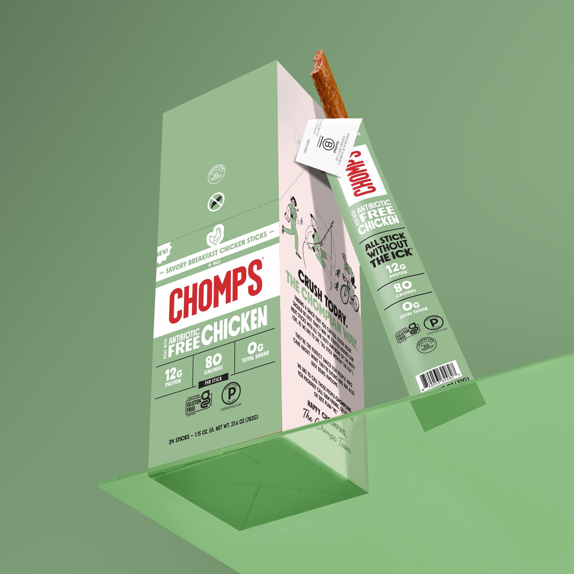 Chomps detalle de ingredientes y sello B Corp mostrando responsabilidad