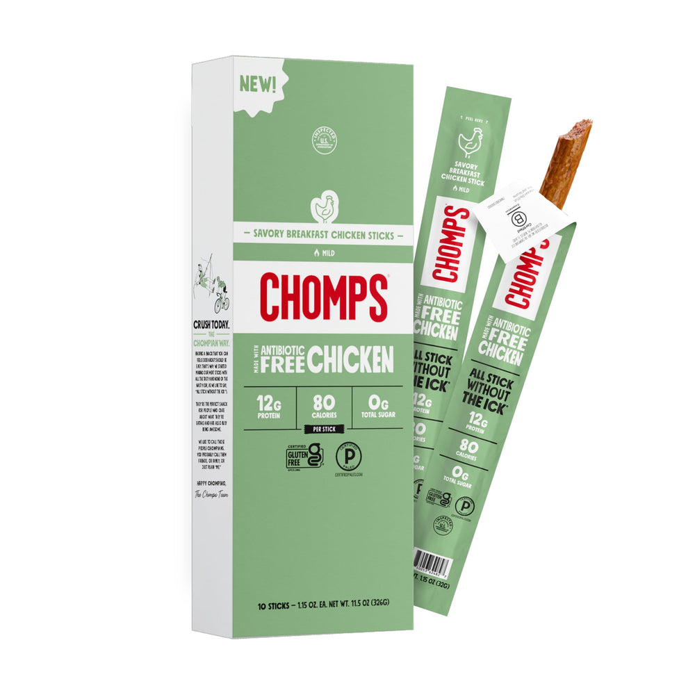 Chomps frente del empaque mostrando caja de 10 unidades y conveniencia