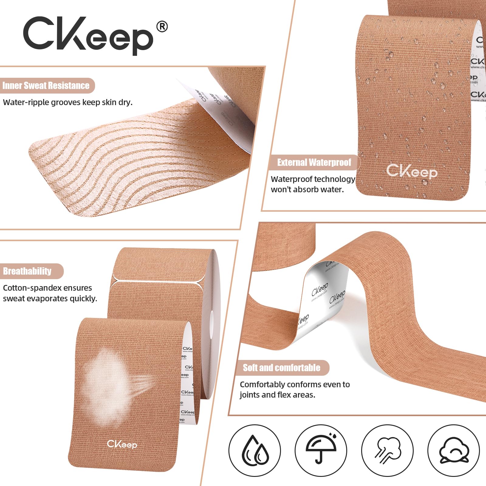 CKeep aplicada en pierna durante ejercicio, soporte flexible