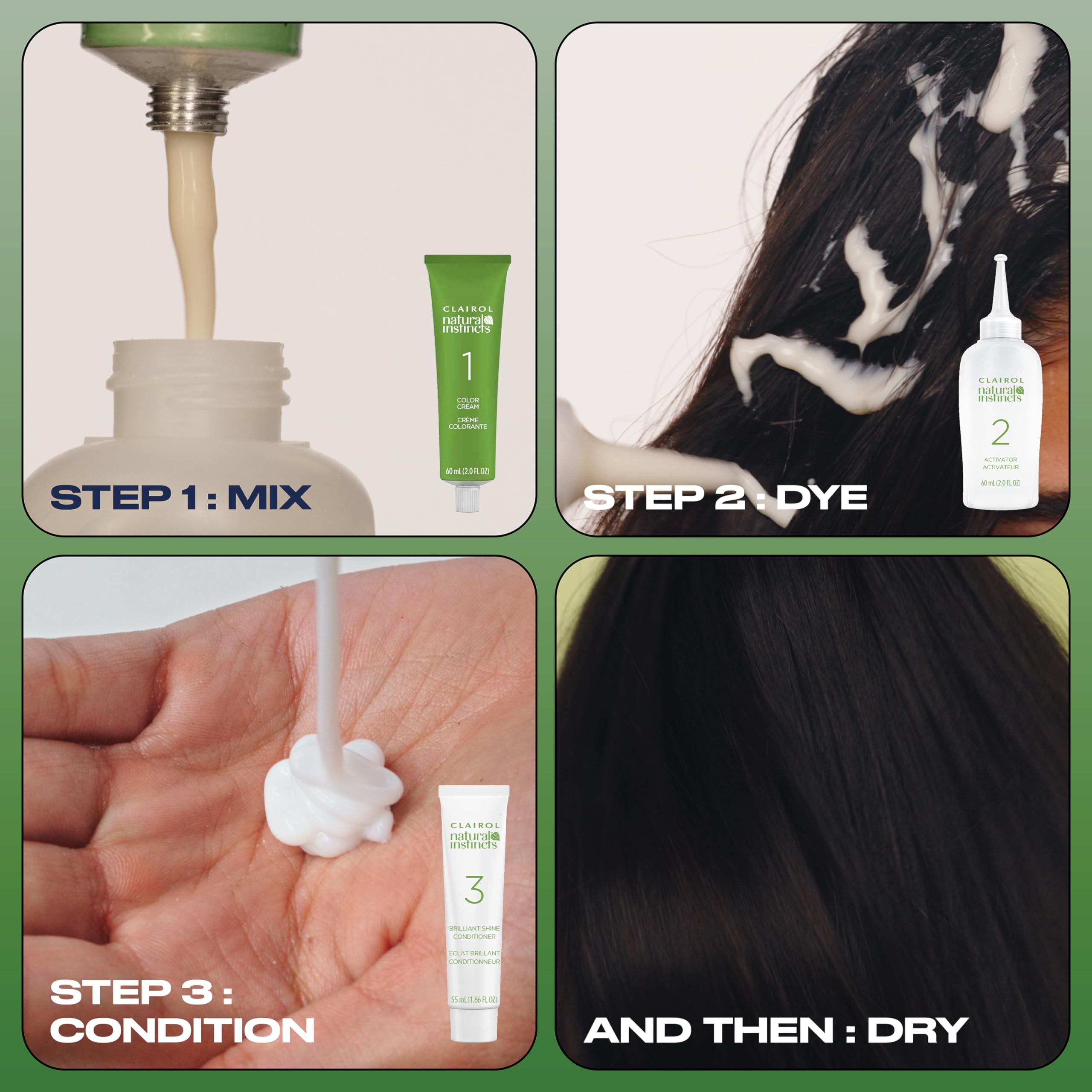 Clairol kit tamaño comparado con manos para valorar cantidad por uso
