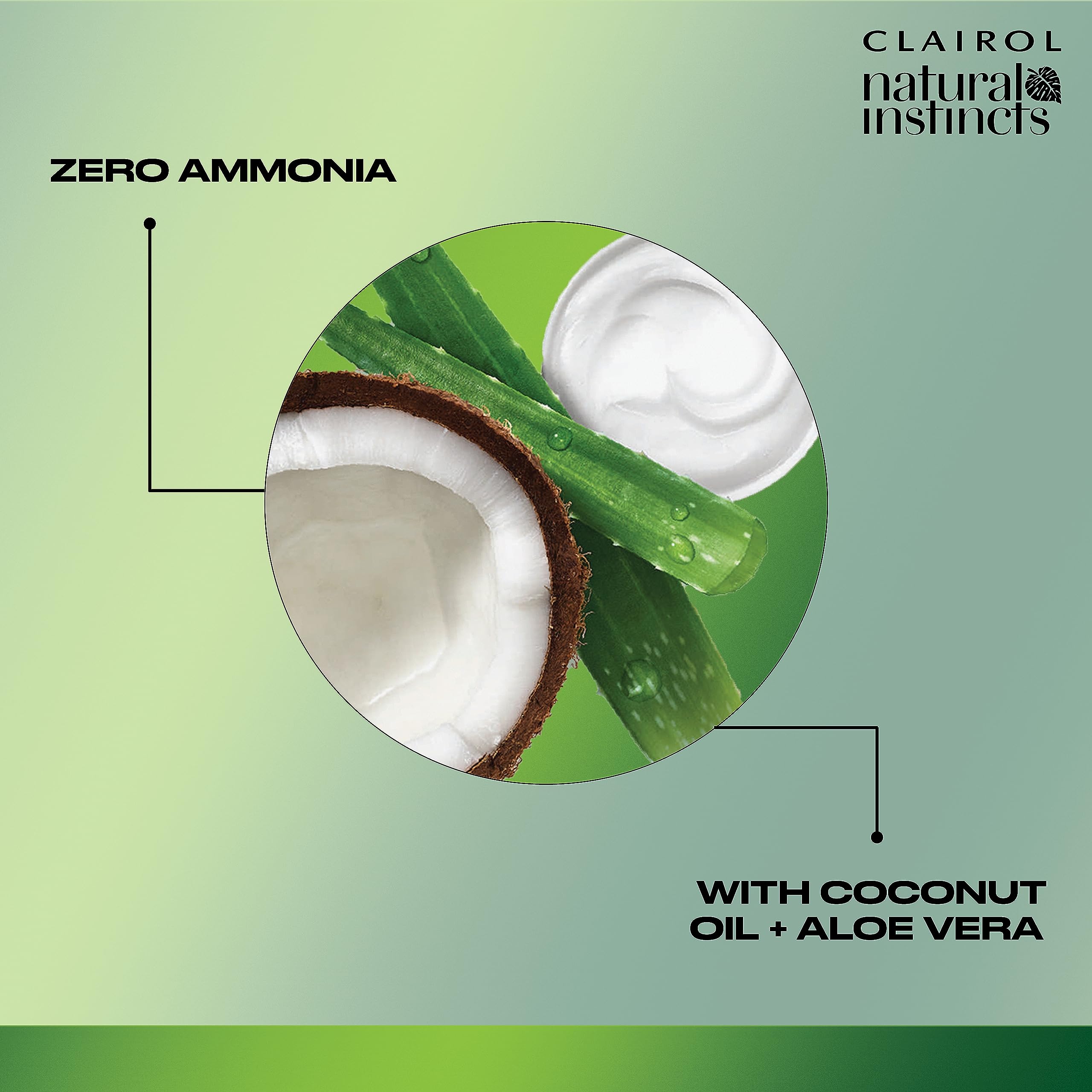 Clairol etiqueta de ingredientes destacando aceite de coco y aloe