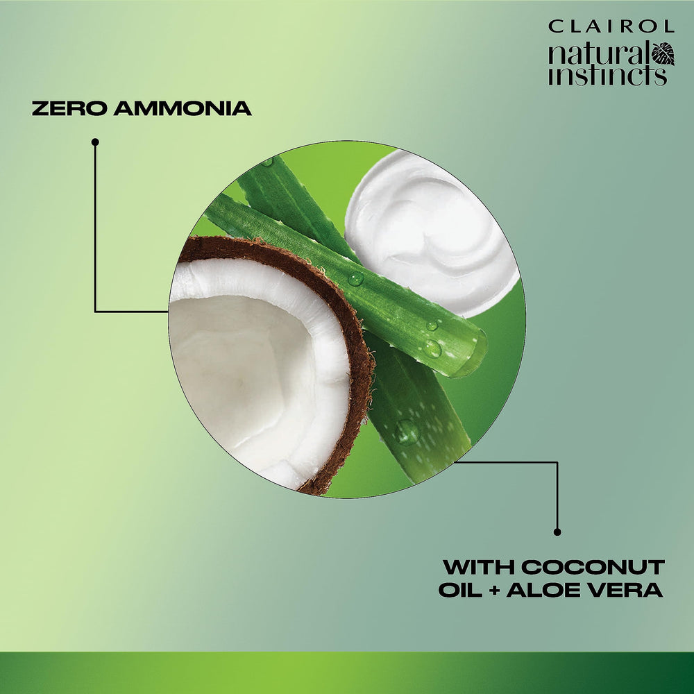 Clairol etiqueta de ingredientes destacando aceite de coco y aloe