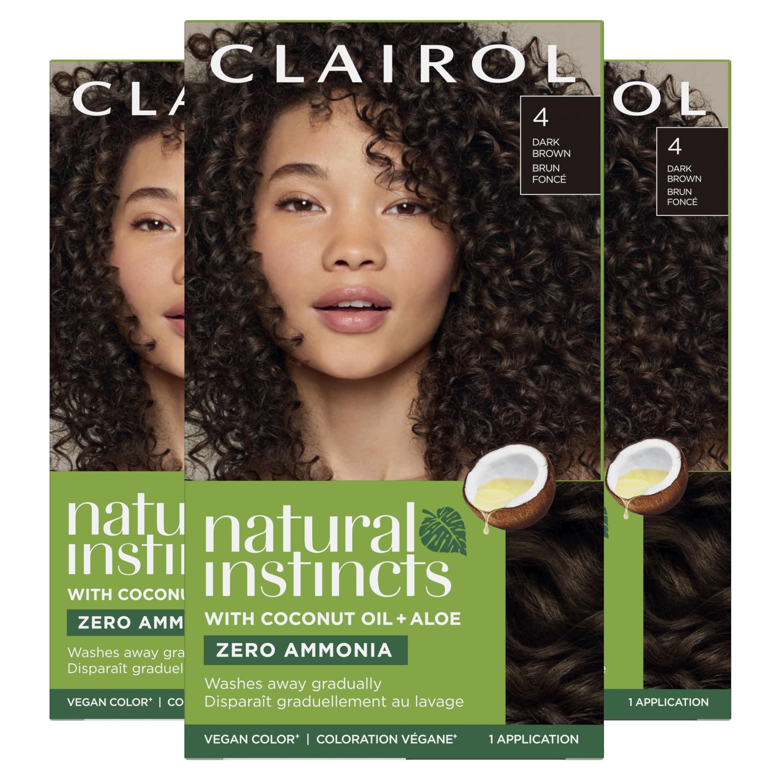 Clairol pack delantero mostrando envase y color oscuro con acabado brillante