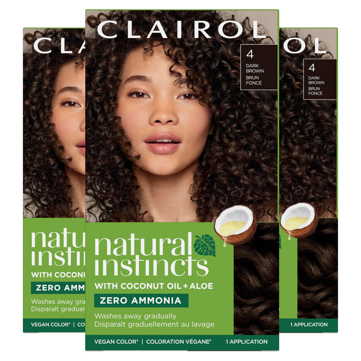 Clairol pack delantero mostrando envase y color oscuro con acabado brillante