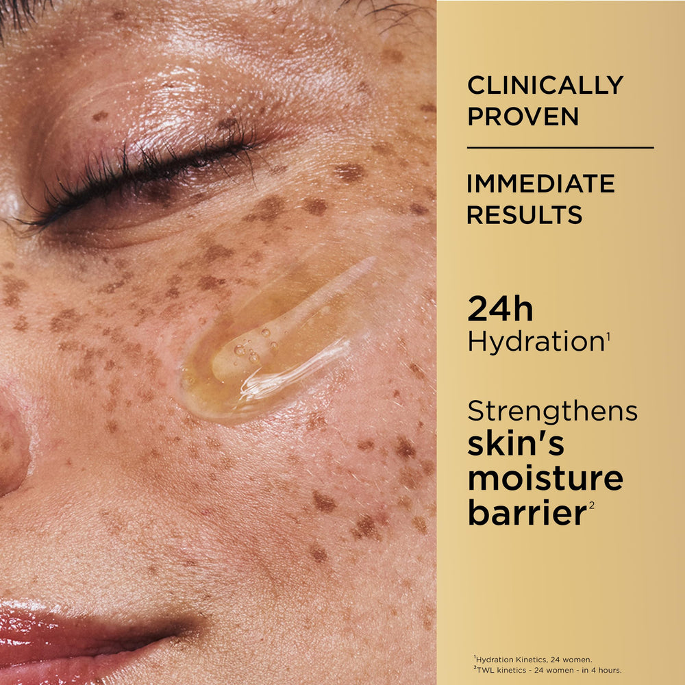 CLARINS clear label and bottle detail communicating formulation transparency benefit