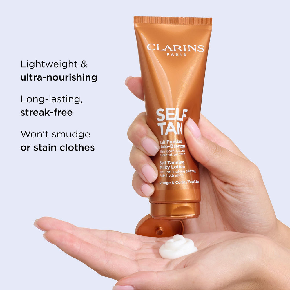 Clarins envase 4.5 onzas para comparar tamaño y almacenamiento fácil