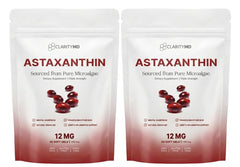 ClarityMD bottle front packaging showing 12mg astaxanthin and pack details for clarity